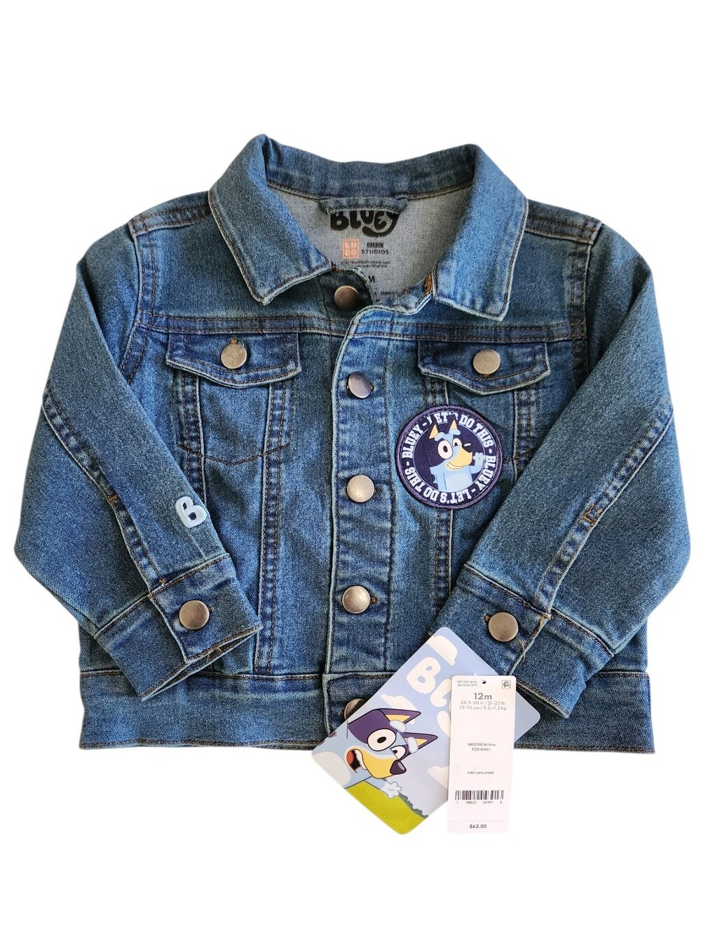 Carters X Bluey NWT Baby Bluey Denim Jean Jacket Medium Wash Sz 12 Months